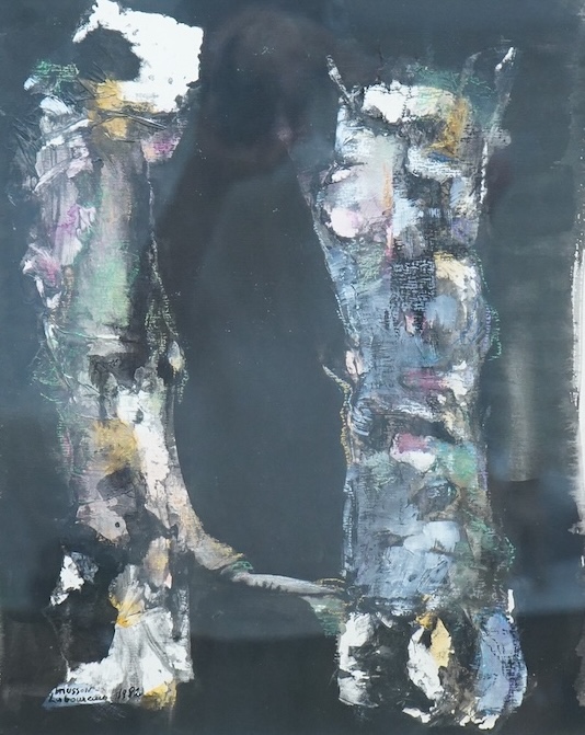 Julia Musson Laboureau (1927-2024), Abstract study of trees, signed, oil on canvas, together a similar mixed media titled ‘Tendresse’, signed and dated 1982, largest 73 x 60cm
